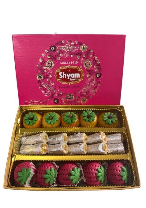 shyam sweets Classic Rich Mix 500g | Premium Kaju Box Apple, Roll & Strawberry Indian Mithai Gift Pack