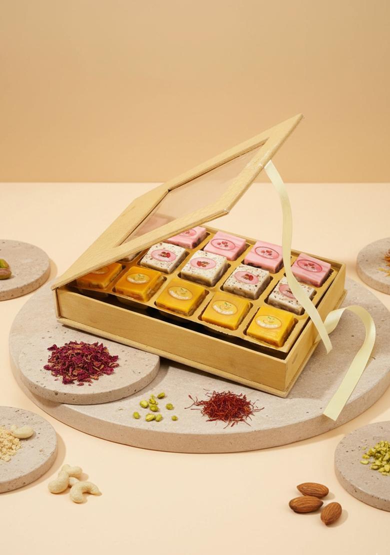 Ghasitaram Gifts Golden Leather Box Assorted Choco Bites|Sweets|Sweets Gift Pack|Diwali Sweets|Indian Mithai|Diwali Sweets Box|