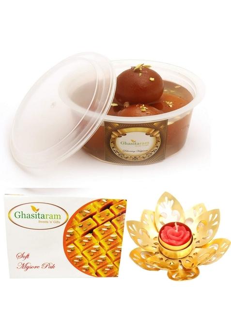 Ghasitaram Gifts Gulabjamun, Mysore Pak with Golden T-Lite|Sweets|Sweets Gift Pack|Diwali Sweets|Indian Mithai|Diwali Sweets Box