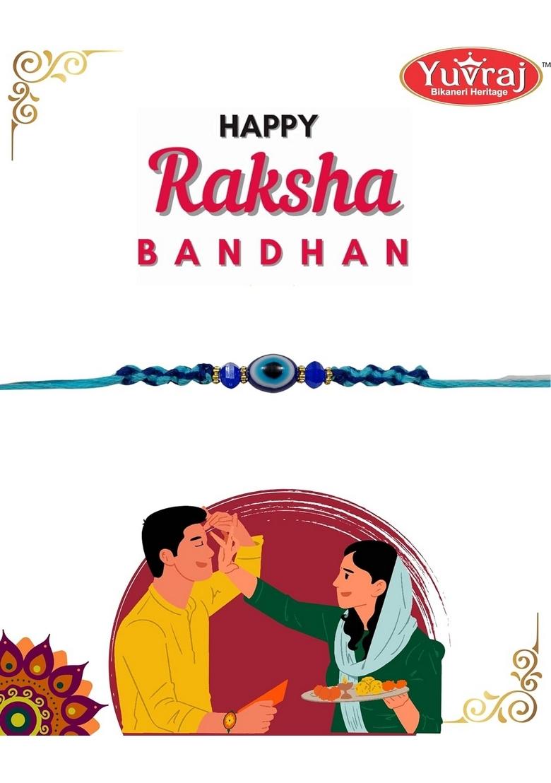 Yuvraj Evil eyes design rakhi for brother & sweets Chocolate soan papdi 200 gm box with roli chawal pack