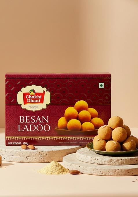 Chokhi Dhani Besan Ladoo 400g | Premium Indian Sweet with Almonds & Cashew Nuts Traditional Mithai Gift Box Authentic Festive Wedding Pack of 1