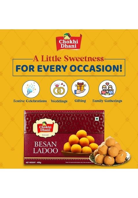 Chokhi Dhani Besan Ladoo 400g | Premium Indian Sweet with Almonds & Cashew Nuts Traditional Mithai Gift Box Authentic Festive Wedding Pack of 1