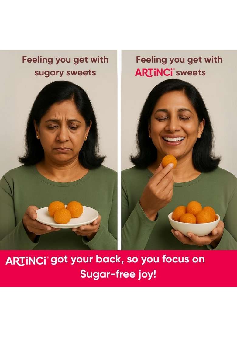 Artinci Sugar free Motichoor Ladoo & Besan Combo, Low Carb, GI, No Added Sugar, Made with Pure desi ghee (190 gm + 190gm) - Indya