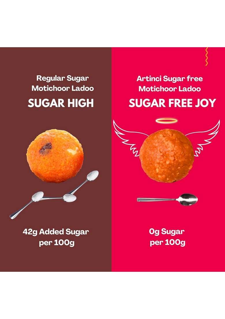 Artinci Sugar free Motichoor Ladoo & Besan Combo, Low Carb, GI, No Added Sugar, Made with Pure desi ghee (190 gm + 190gm) - Indya