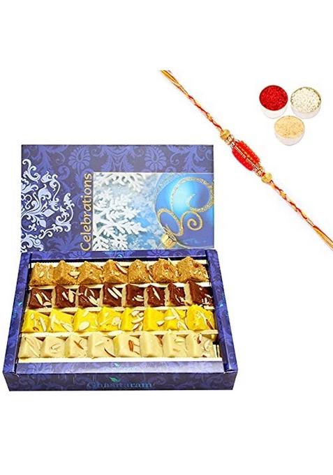 Ghasitaram Gifts Sweets - Mawa Barfis Box (800gms) with Rakhi