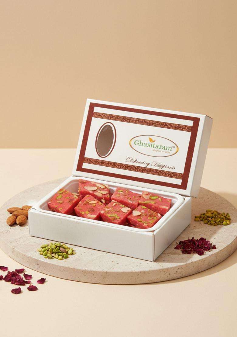 Ghasitaram Gifts - Sugarfree Sweets Strawberry Katli 200 GMS |Sweets|Sweets Gift Pack|Diwali Sweets|Indian Mithai|Diwali Box|Sweets Box - Indya
