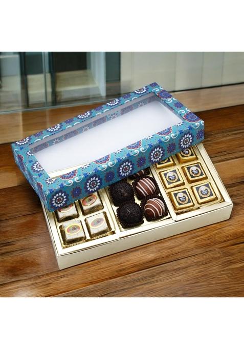Ghasitaram Gifts 3 Part Printed Box of Bites and Exotic Sweets|Sweet|Sweet Gift Pack|Diwali Mithai|Indian Mithai|Diwali Box|