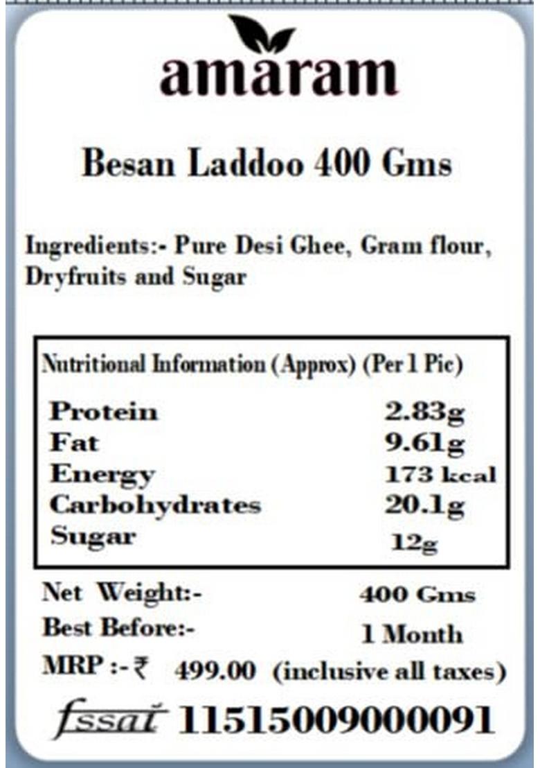 Amaram By Ghasitaram Besan Laddoo Sweets Gift, 400g |Sweet|Sweet Gift Pack|Diwali Mithai|Indian Mithai|Diwali Box|