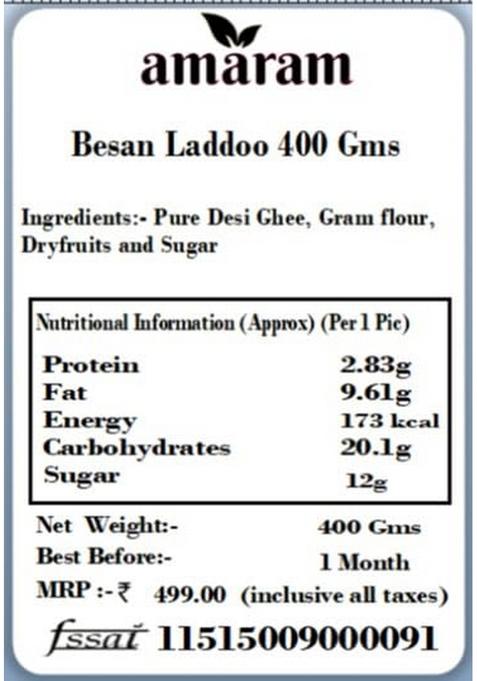 Amaram By Ghasitaram Besan Laddoo Sweets Gift, 400g |Sweet|Sweet Gift Pack|Diwali Mithai|Indian Mithai|Diwali Box|