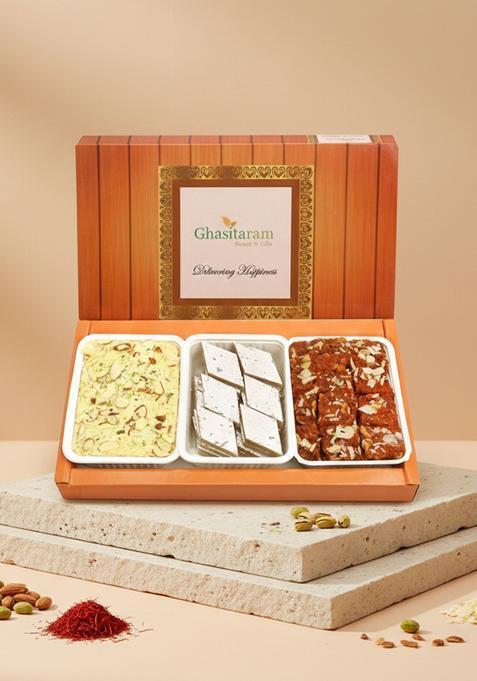 Ghasitaram Gifts Kaju Katli, Dodha Barfi and Soan Papdi|Sweets|Sweets Gift Pack|Diwali Sweets|Indian Mithai|Diwali Sweets Box
