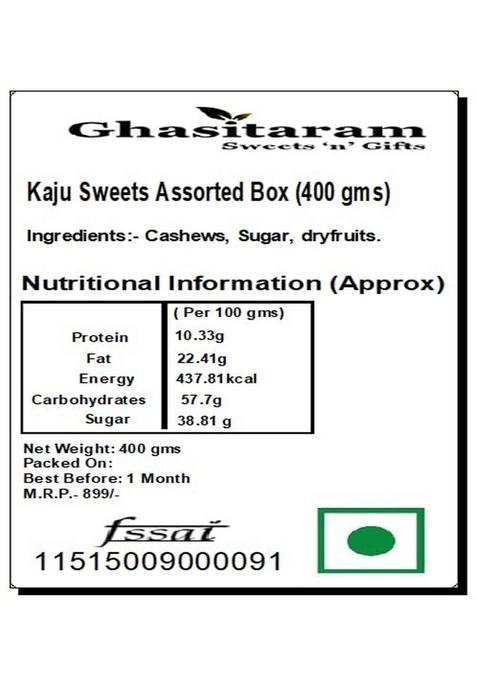 Ghasitaram Gifts Kaju Sweets Assorted Box (400 GMS)|Sweets|Sweets Gift Pack|Diwali Sweets|Indian Mithai|Diwali Box|Sweets