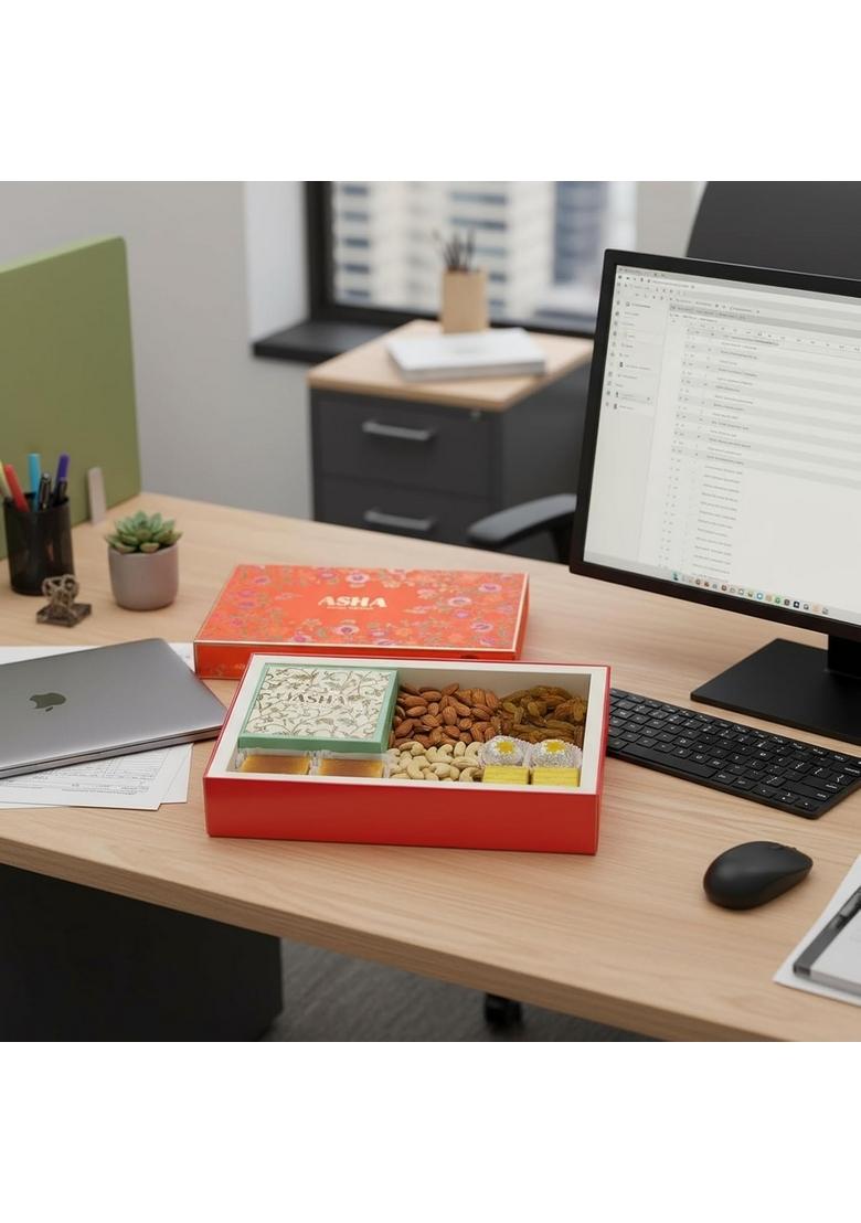 ASHA SWEET CENTER SWEETS Corporate Gift Hamper | Premium Assorted Box with DryFruit Trial Mix Gifting for Employees, Clients & Colleagues |Traditional Mithai Pack Office Celebrations