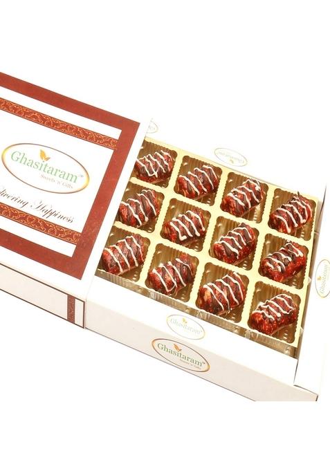 Ghasitaram Gifts Anjeer Khajoor Chocolate Rolls in White Box |Sweets|Sweets Gift Pack|Diwali Sweets|Indian Mithai|Diwali Sweets Box|Sweets