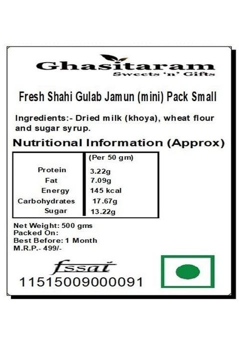 Ghasitaram Gifts Fresh Shahi Gulab Jamun (Mini) Pack Small |Sweets|Sweets Gift Pack|Diwali Sweets|Indian Mithai|Diwali Sweets Box