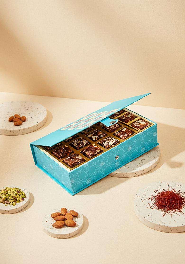 Ghasitaram Gifts Diwali - Blue Rectangular Box of Sugarfree Bites 15 pcs|Gift Hamper|Sugar Free Sweets|Diabetic Friendly|Diwali Sugar Sweets - Indya