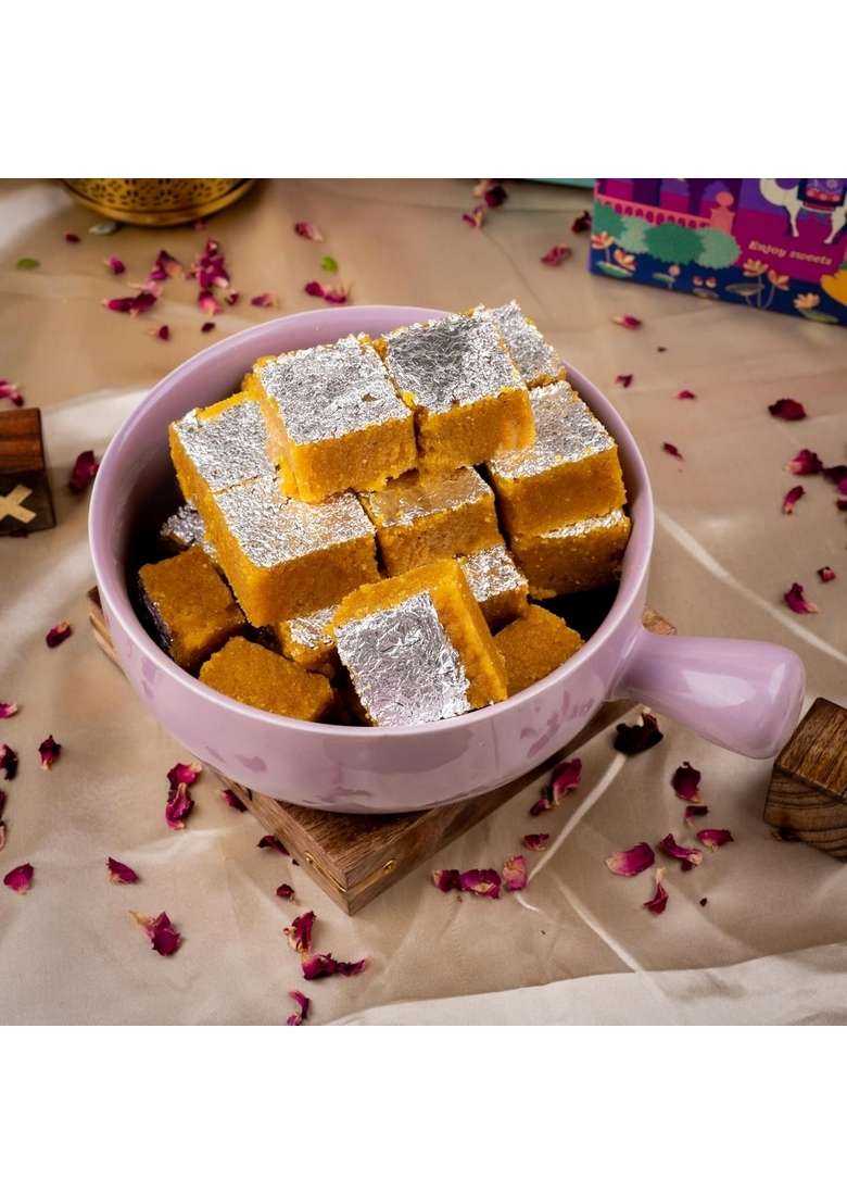 GUD MISHRI Moong Barfi 800g | Nutritious Mithai Crafted with Dal & Desi Ghee Naturally Sweetened Wholesome, Guilt-Free Healthy Indian Sweet MAP Packed Freshness Perfect Festive Treat Gift Box - Indya