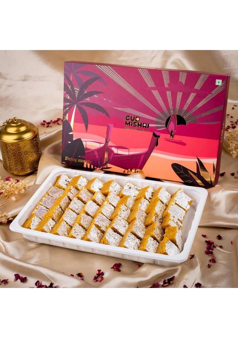 GUD MISHRI Moong Barfi 800g | Nutritious Mithai Crafted with Dal & Desi Ghee Naturally Sweetened Wholesome, Guilt-Free Healthy Indian Sweet MAP Packed Freshness Perfect Festive Treat Gift Box - Indya