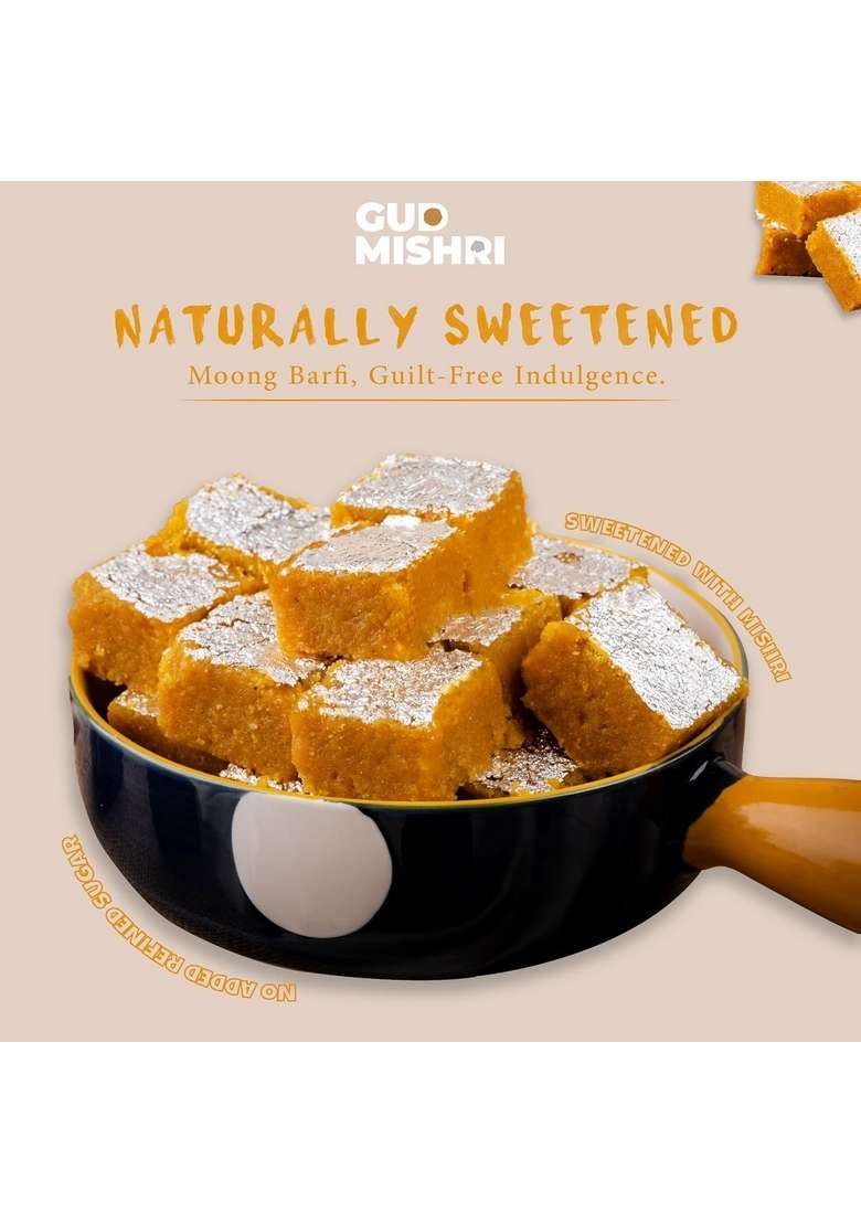 GUD MISHRI Moong Barfi 800g | Nutritious Mithai Crafted with Dal & Desi Ghee Naturally Sweetened Wholesome, Guilt-Free Healthy Indian Sweet MAP Packed Freshness Perfect Festive Treat Gift Box - Indya