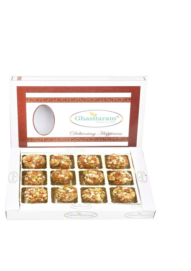 Ghasitaram Gifts Ghasitaram's Roasted Dryfruit Laddoo in White Box |Sweets|Sweets Gift Pack|Diwali Sweets|Indian Mithai|Diwali Sweets Box|Sweets