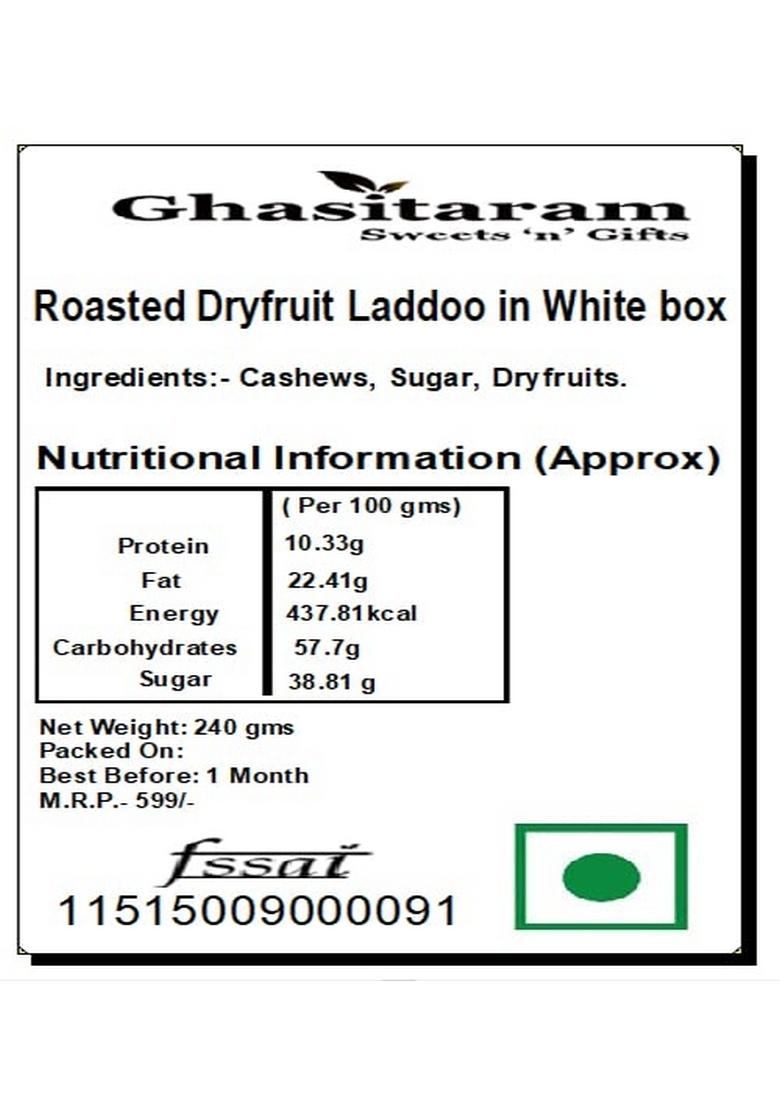 Ghasitaram Gifts Ghasitaram's Roasted Dryfruit Laddoo in White Box |Sweets|Sweets Gift Pack|Diwali Sweets|Indian Mithai|Diwali Sweets Box|Sweets