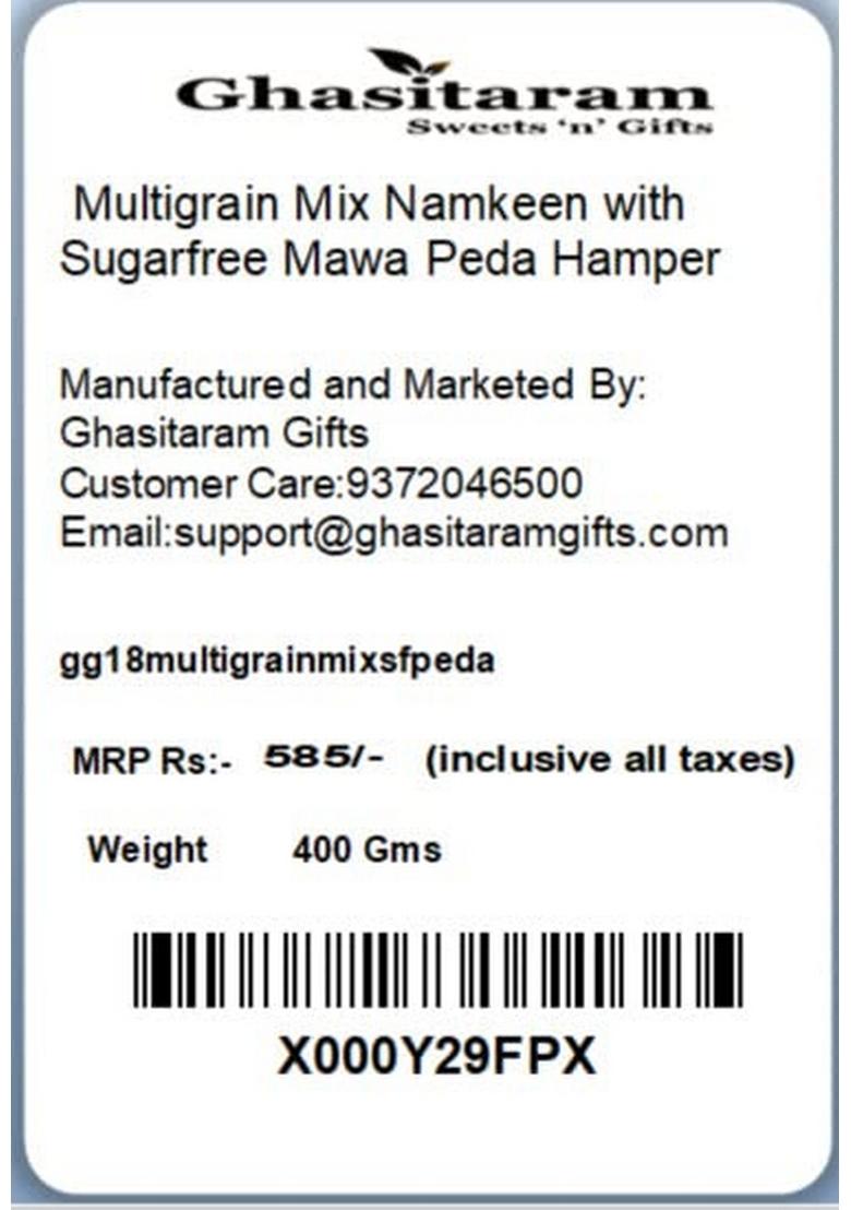 Ghasitaram Gifts Multigrain Mix Namkeen with Sugarfree Mawa Peda Hamper|Sugar Free Sweets|Diabetic Friendly|Diwali Sugar Sweets Box