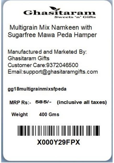 Ghasitaram Gifts Multigrain Mix Namkeen with Sugarfree Mawa Peda Hamper|Sugar Free Sweets|Diabetic Friendly|Diwali Sugar Sweets Box