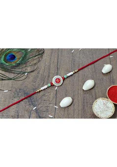 Yuvraj swastik design rakhi for brother & sweets soan papdi 200 gm box with roli chawal pack