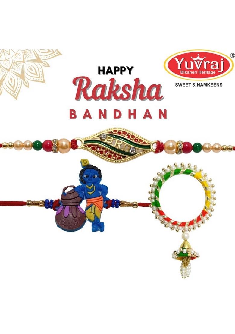 Yuvraj swastik design rakhi for brother & sweets soan papdi 400 gm box with roli chawal pack