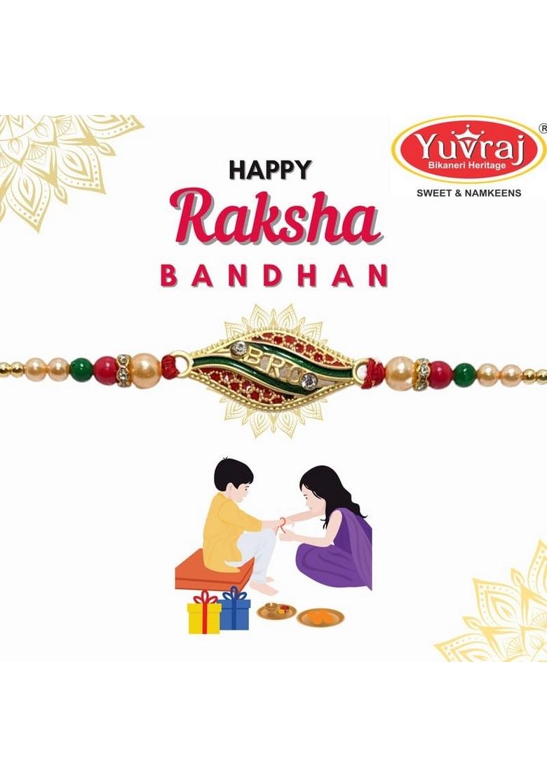 Yuvraj swastik design rakhi for brother & sweets soan papdi 400 gm box with roli chawal pack