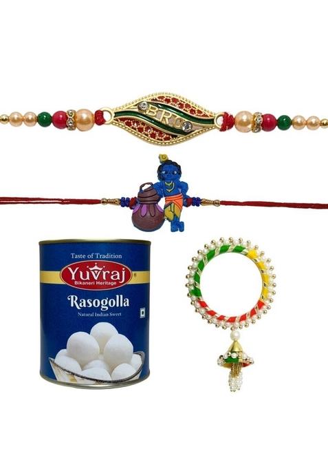 Yuvraj swastik design rakhi for brother & sweets soan papdi 400 gm box with roli chawal pack
