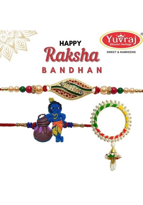 Yuvraj swastik design rakhi for brother & sweets soan papdi 400 gm box with roli chawal pack