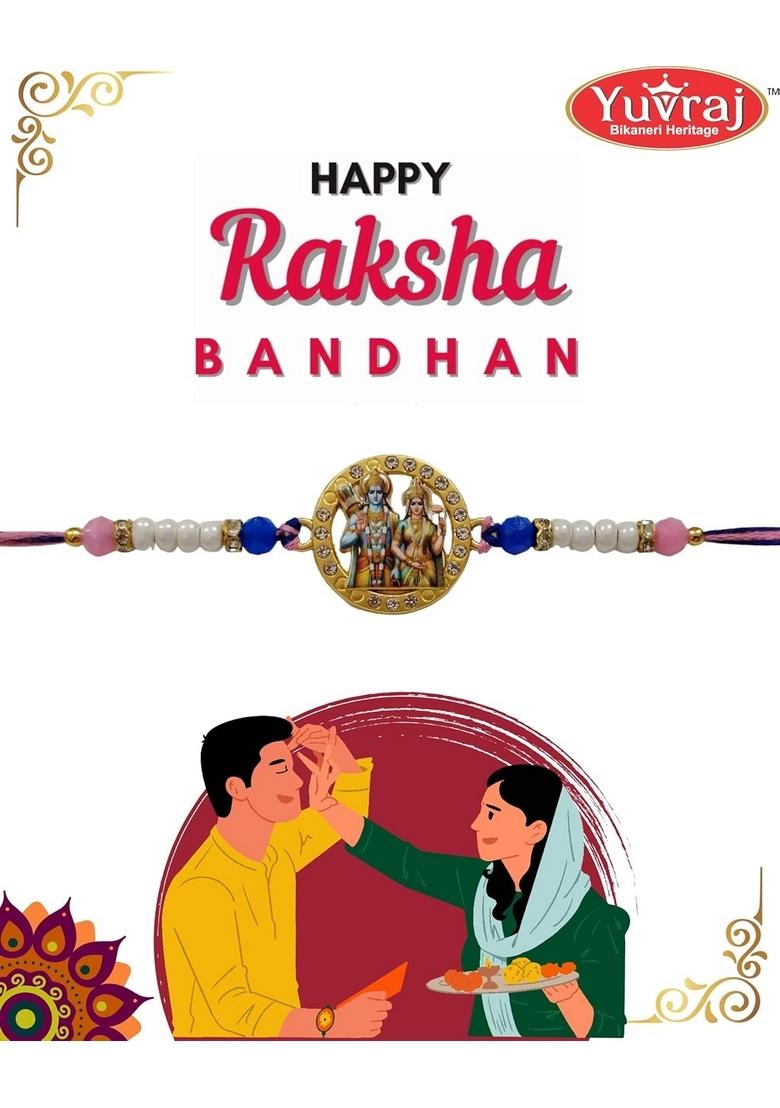 Yuvraj ram sita design rakhi for brother & sweets soan papdi 200 gm box with roli chawal pack