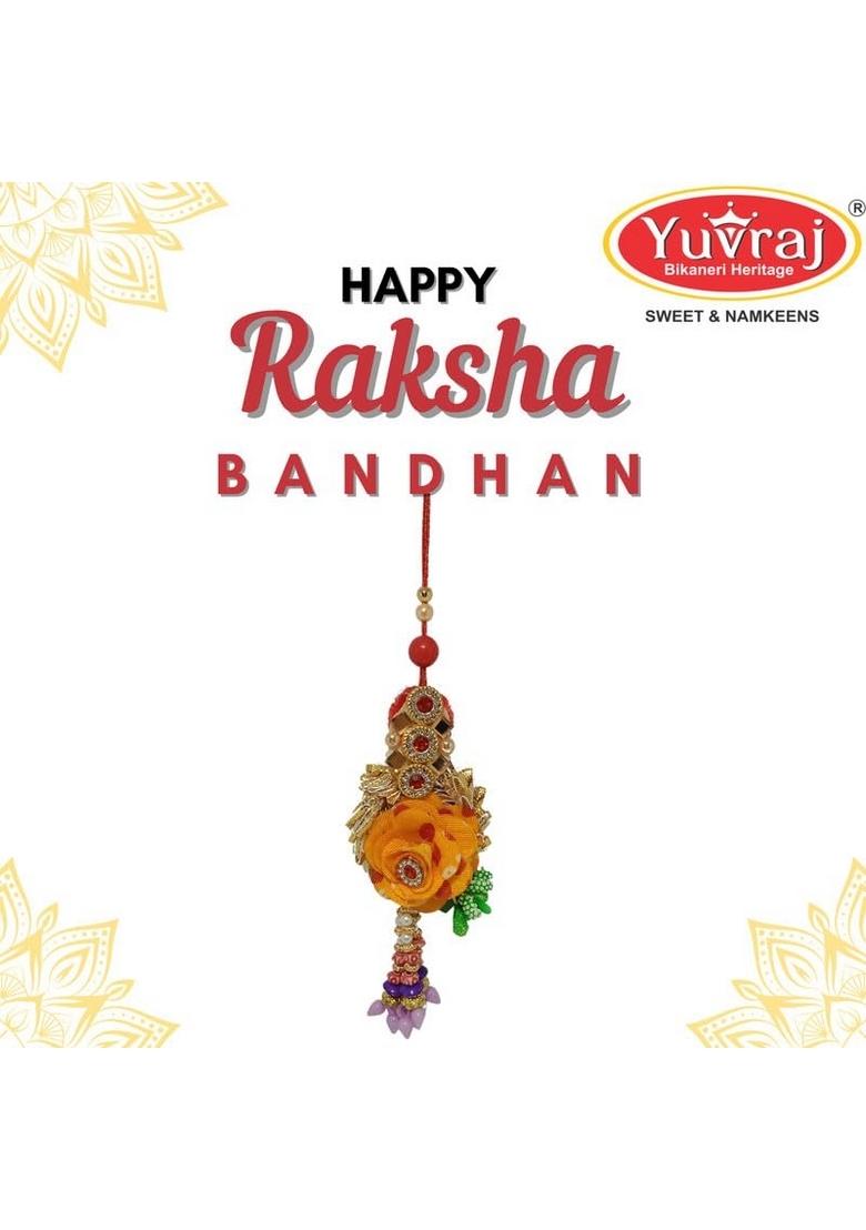 Yuvraj Veera design rakhi for brother & sweets soan papdi 400 gm box with roli chawal pack