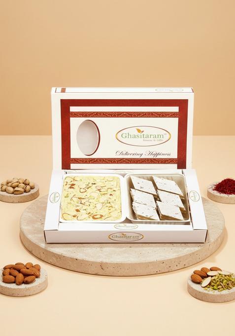 Ghasitaram Gifts Kaju Katli and Soan Papdi Hamper|Sweets|Sweets Gift Pack|Diwali Sweets|Indian Mithai|Diwali Sweets Box|Sweets Box