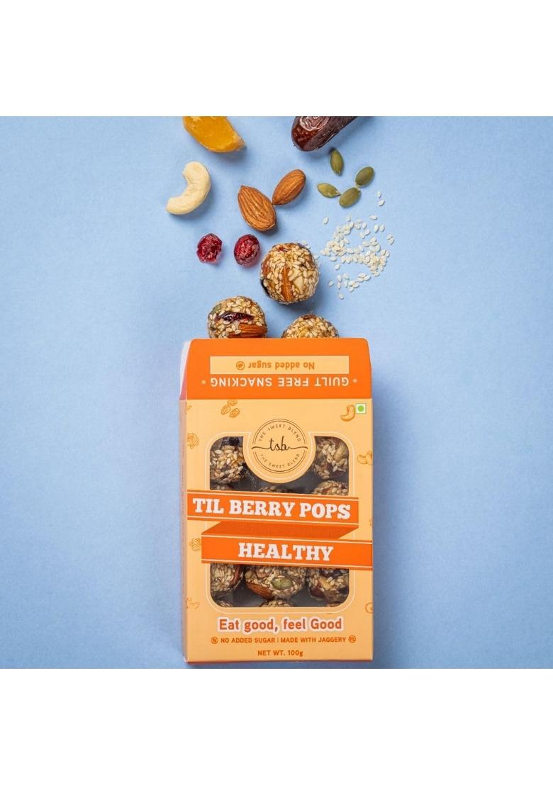 THE SWEET BLEND Til Berry Pops 300g (100g x 3) | Sesame, Almonds, Cashews & Cranberries Healthy Snack Bites Wholesome Delicious Treat Gift Box Hamper Perfect for Munching Diwali Gifting