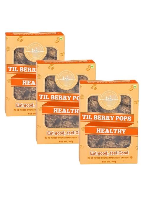 THE SWEET BLEND Til Berry Pops 300g (100g x 3) | Sesame, Almonds, Cashews & Cranberries Healthy Snack Bites Wholesome Delicious Treat Gift Box Hamper Perfect for Munching Diwali Gifting
