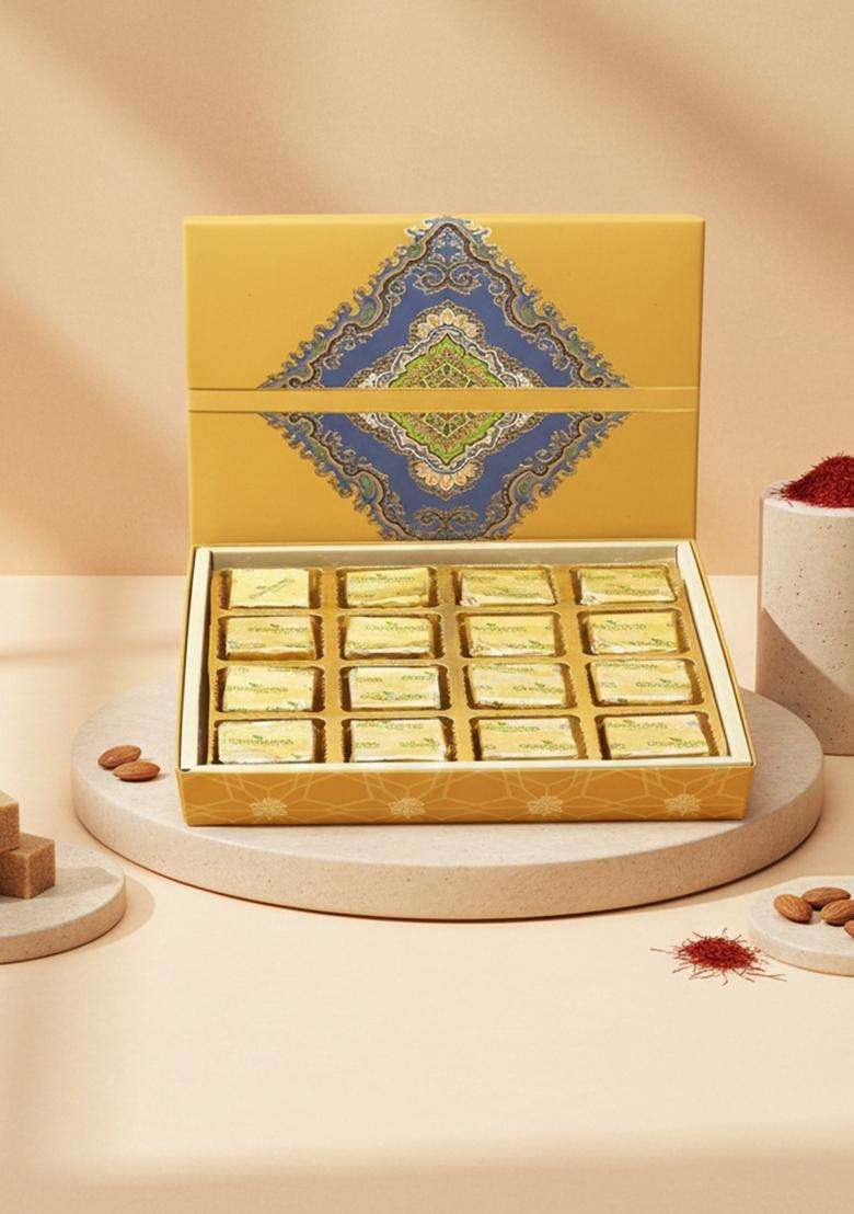 Ghasitaram Gifts 16 pcs MEWA Bites SQ Box|Sugar Free Sweets|Diabetic Friendly|Diwali Sugar Sweets Box - Indya