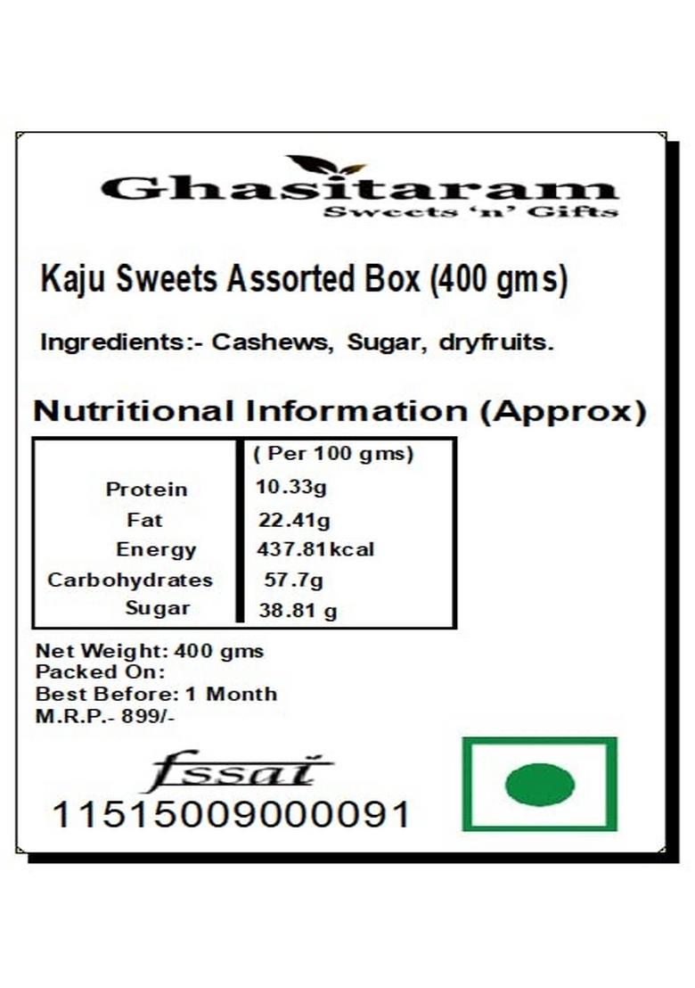 Ghasitaram Gifts Kaju Sweets Assorted Box (400 GMS) |Sweets|Sweets Gift Pack|Diwali Sweets|Indian Mithai|Diwali Box|Sweets