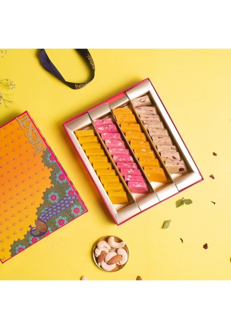 Dessert Drama Diwali Special Healthy and Delicious Flavored Kaju Katli (Rose, Kesar/Saffron, Plain, Mango)