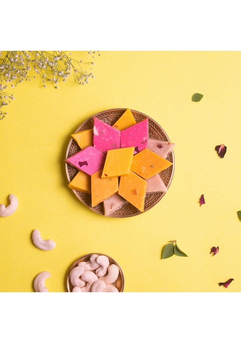 Dessert Drama Diwali Special Healthy and Delicious Flavored Kaju Katli (Rose, Kesar/Saffron, Plain, Mango)