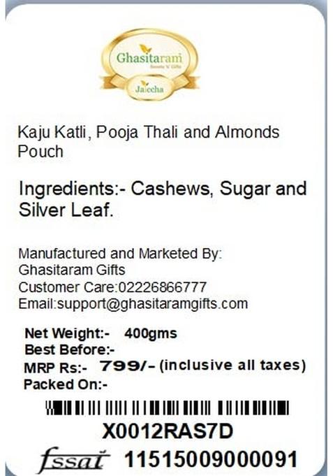 Ghasitaram Gifts Kaju Katli, Pooja Thali and Almonds Pouch|Sweets|Sweets Gift Pack|Diwali Sweets|Indian Mithai|Diwali Sweets Box