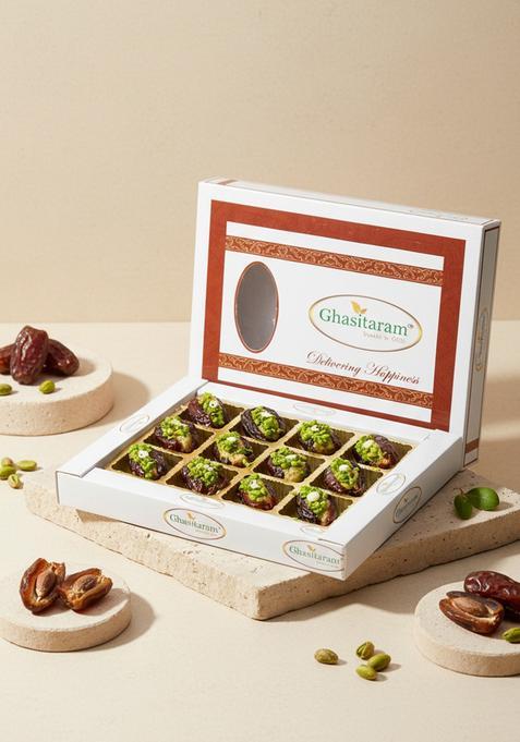 Ghasitaram Gifts Sweets -Dryfruit Filled Dates in White Box |Gift for Diwali,Holi,Rakhi,Valentine,Christmas,Birthday,Anniversary,Gift Her,Him,Mothers Day,Fathers Day|