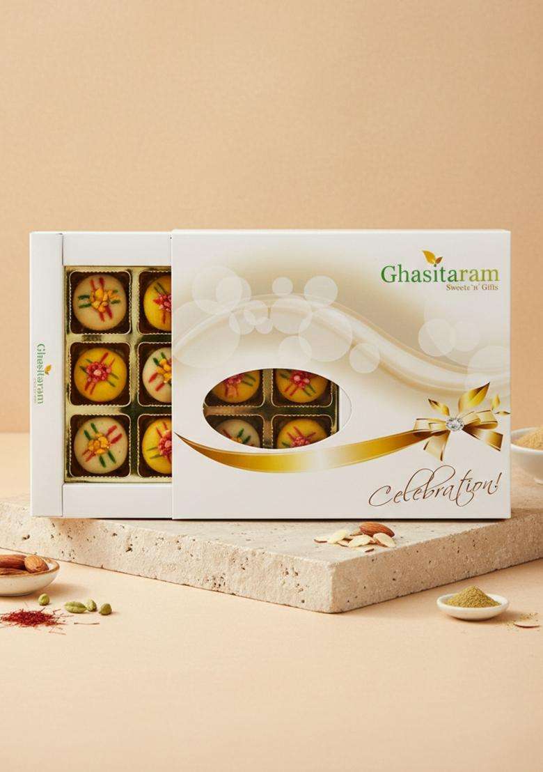 Ghasitaram Gifts Sweets Sugarfree Assorted Mawa Peda 12 pcs White Box-300gms|Sugar Free Sweets|Diabetic Friendly|Diwali Sugar Box - Indya