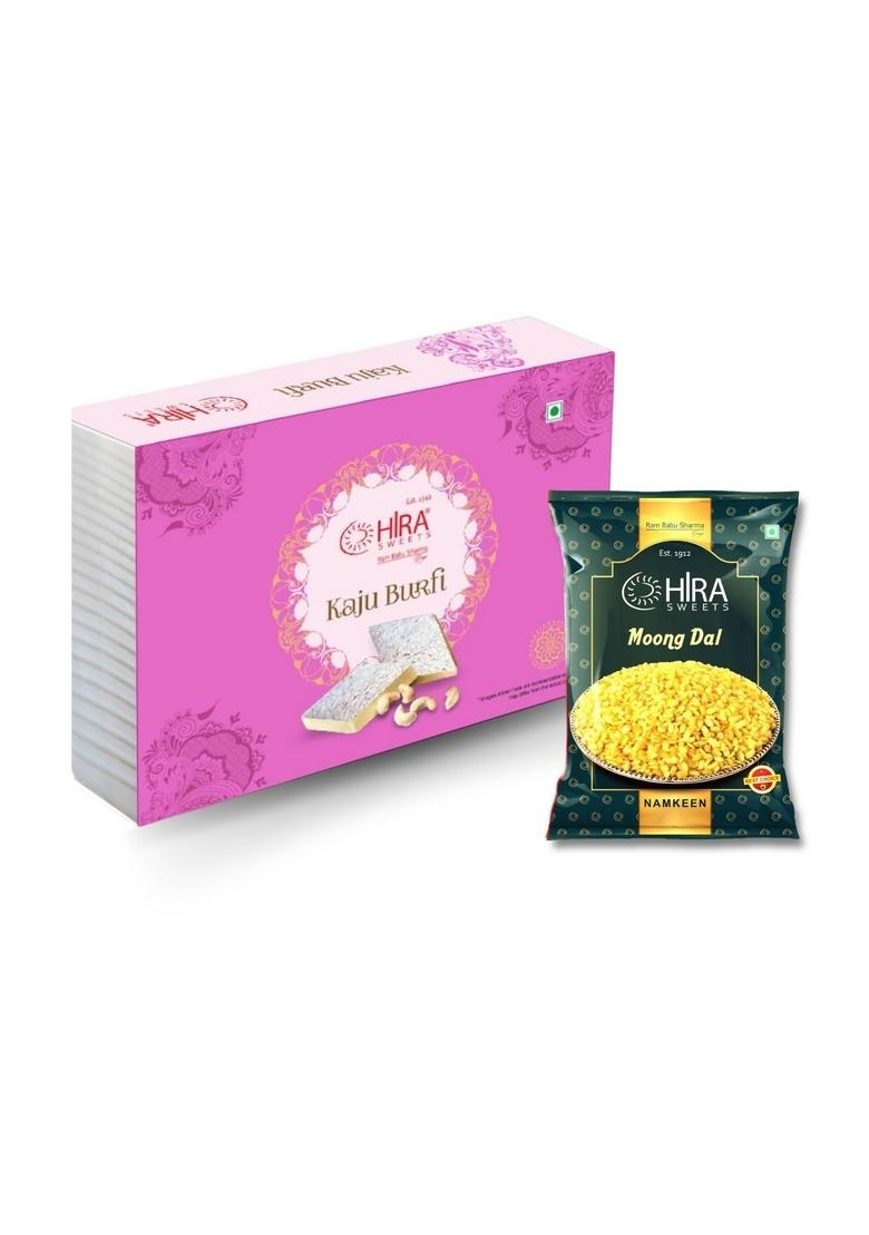 HIRA SWEETS Kaju Burfi (500 g) & Moong Dal (400 Combo Pack | Indian Traditional Mithai Katli Made With Finest Cashews Namkeen Festival Box