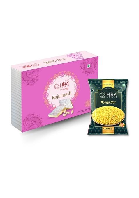 HIRA SWEETS Kaju Burfi (500 g) & Moong Dal (400 Combo Pack | Indian Traditional Mithai Katli Made With Finest Cashews Namkeen Festival Box