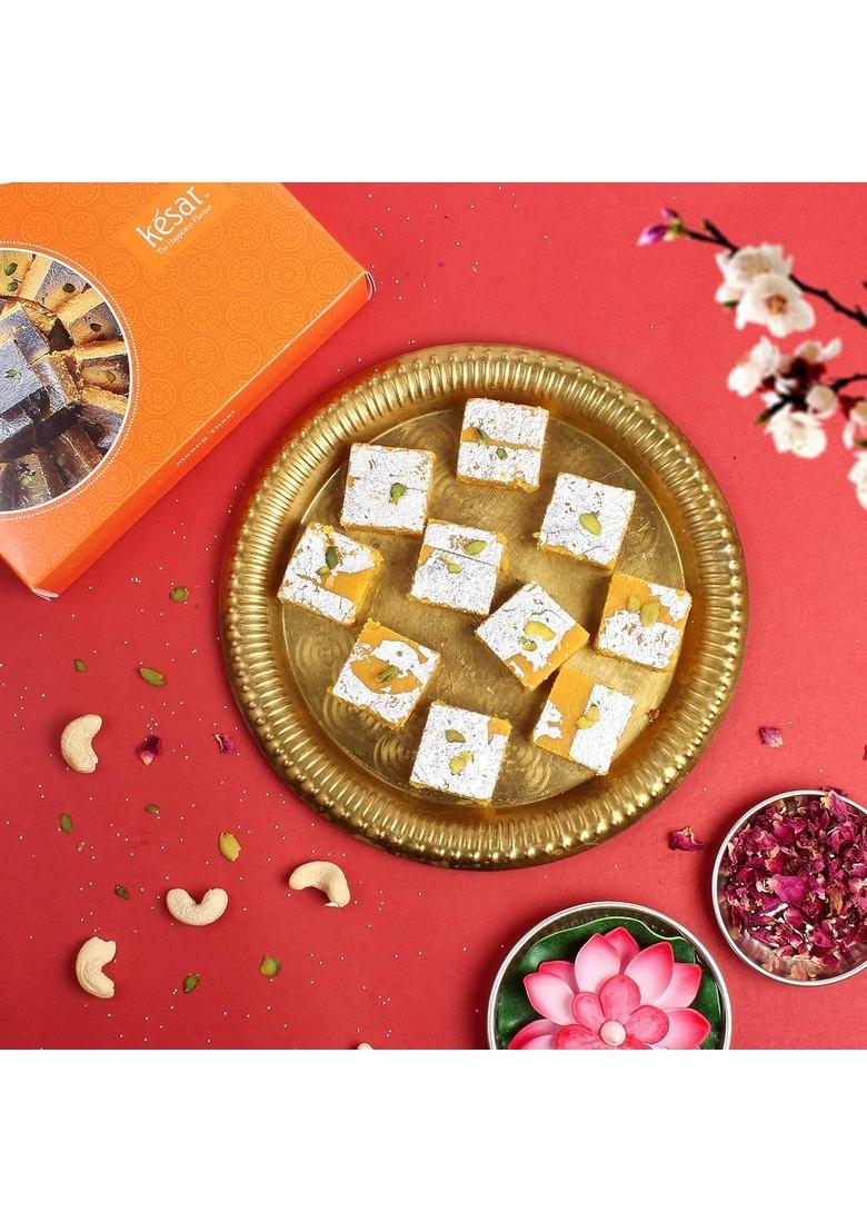 Dessert Drama Premium Sweet Gift Box Desi Ghee Moong Thal/Moong Dal Barfi 400 gm with Diwali Greetings Card || Combo Pack Corporate Gifts