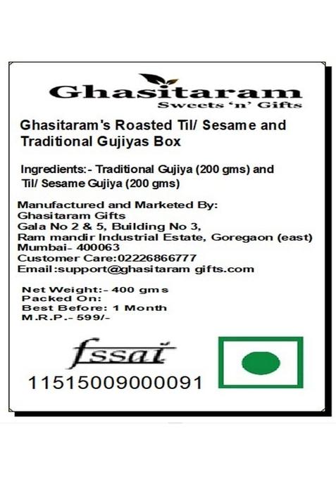 Ghasitaram Gifts Holi Sweets/ Gift/ Hampers/ Roasted Til/Sesame and Traditional Desi Ghee Gujiyas Box |Sweets Gift Pack|Diwali Sweets|Indian Mithai|Diwali Sweets Box|Sweets