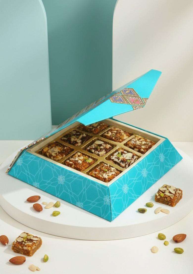 Ghasitaram Gifts 9 pcs Sugarfree Bites SQ Box|Sugar Free Sweets|Diabetic Friendly|Diwali Sugar Sweets Box - Indya