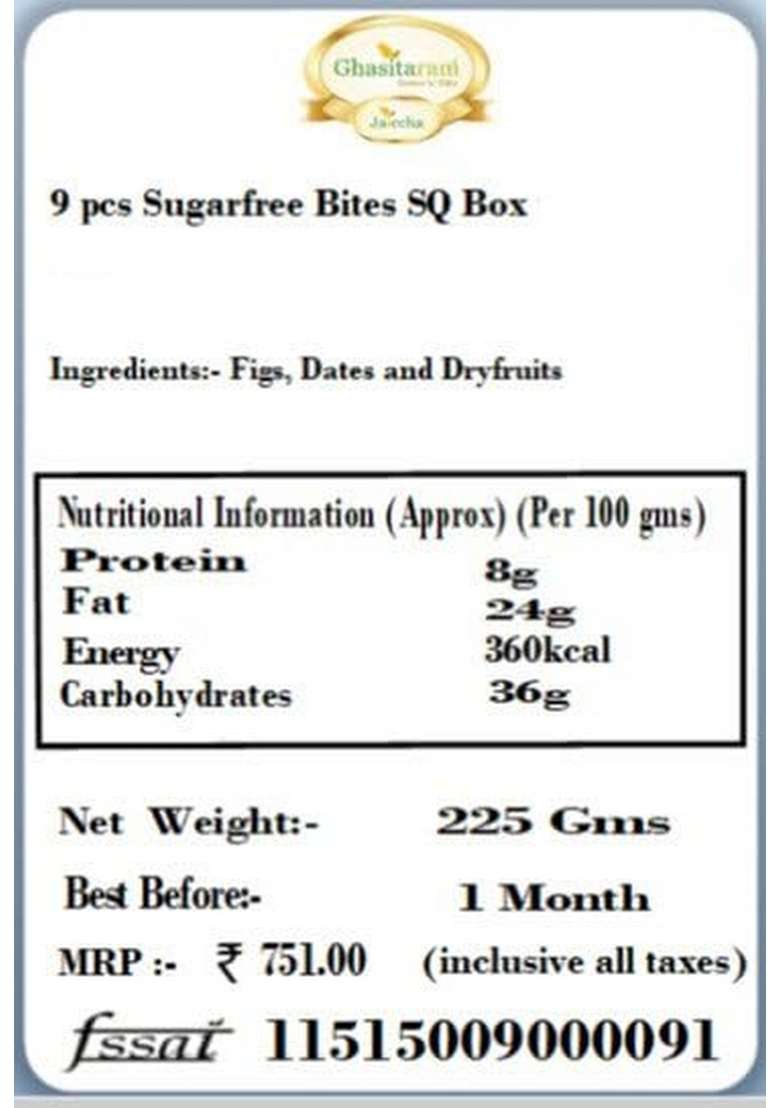 Ghasitaram Gifts 9 pcs Sugarfree Bites SQ Box|Sugar Free Sweets|Diabetic Friendly|Diwali Sugar Sweets Box - Indya