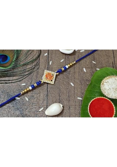 Yuvraj Ganpati design rakhi for brother & sweets soan papdi 200 gm box with roli chawal pack